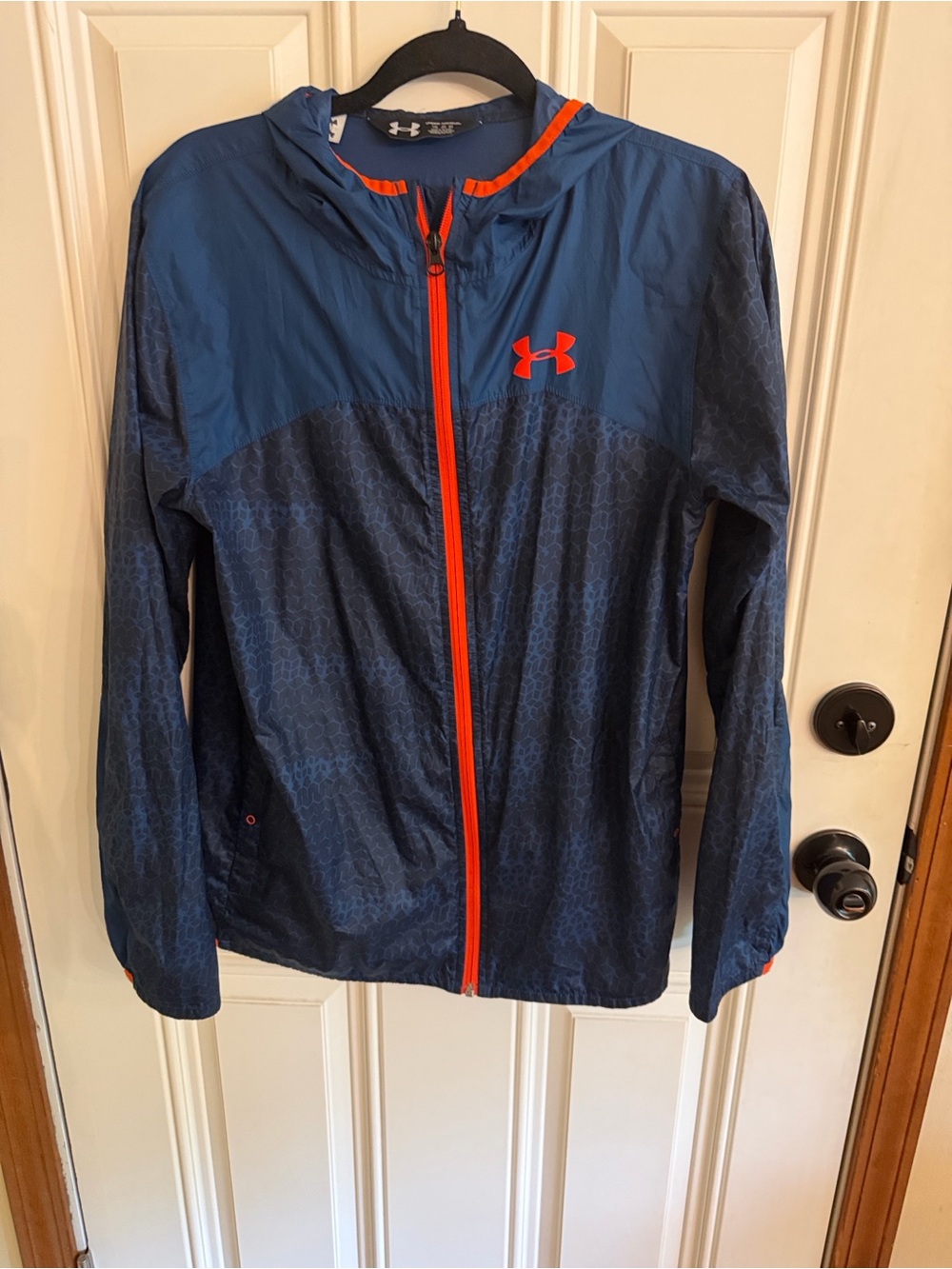 Under Armour Navy Blue Rain Jacket with Bright Orange Trim - Picture 1 of 5